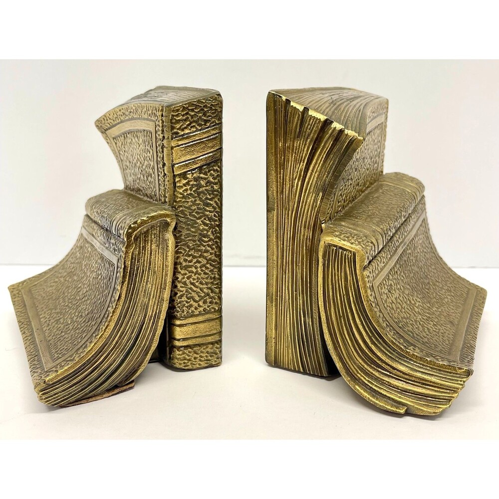 VTG PM Craftsman Brass Stacked Books Bookends or Door Stop-Set of 2-Florida USA